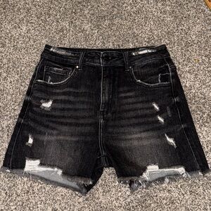NWOT RISEN Distressed‎ Black Denim JEAN Shorts STRETCH MEDIUM WOMENS BOUTIQUE